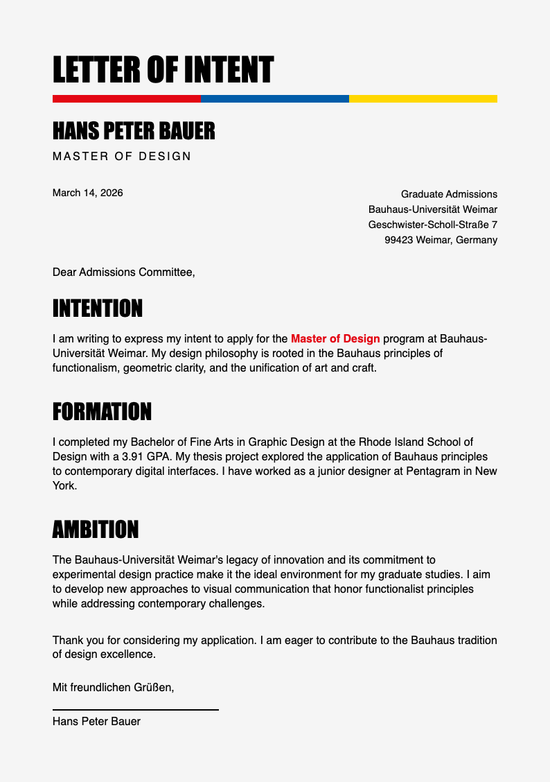 Bauhaus revival letter of intent